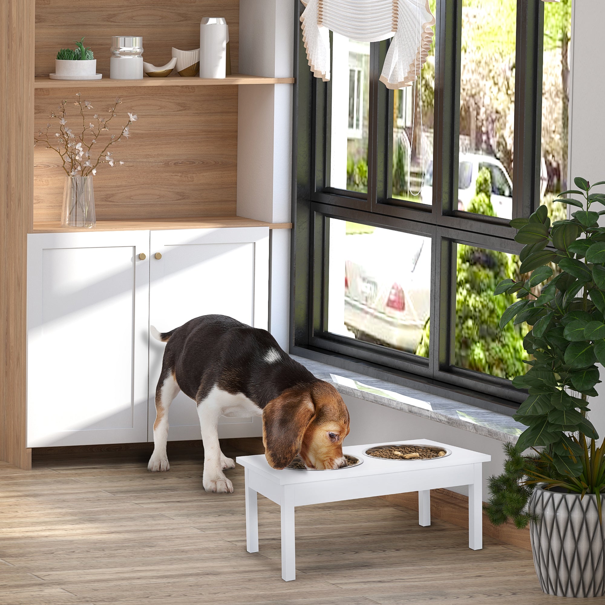CUIZBEE Dog Bowl Wooden Elevated  Station for Comfortable Feeding, 23"
